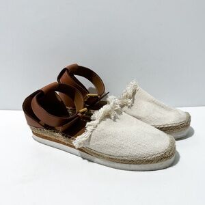 See By Chloe Glyn Canvas Leather Espadrilles Closed Toe Ankle Straps
